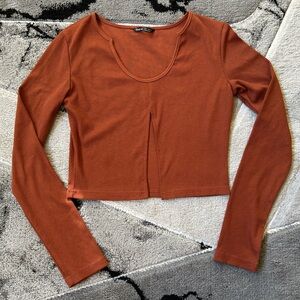 SHEIN Rust Long Sleeve Scoop Neck Top